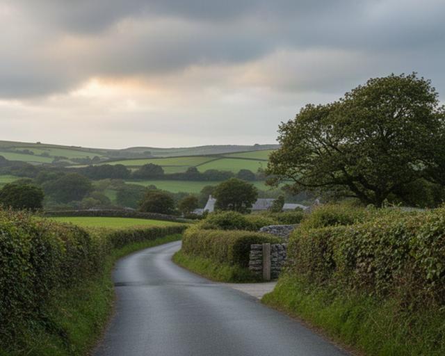 Quiet Cornwall road near Saint Austell showing the peaceful setting around the spa location