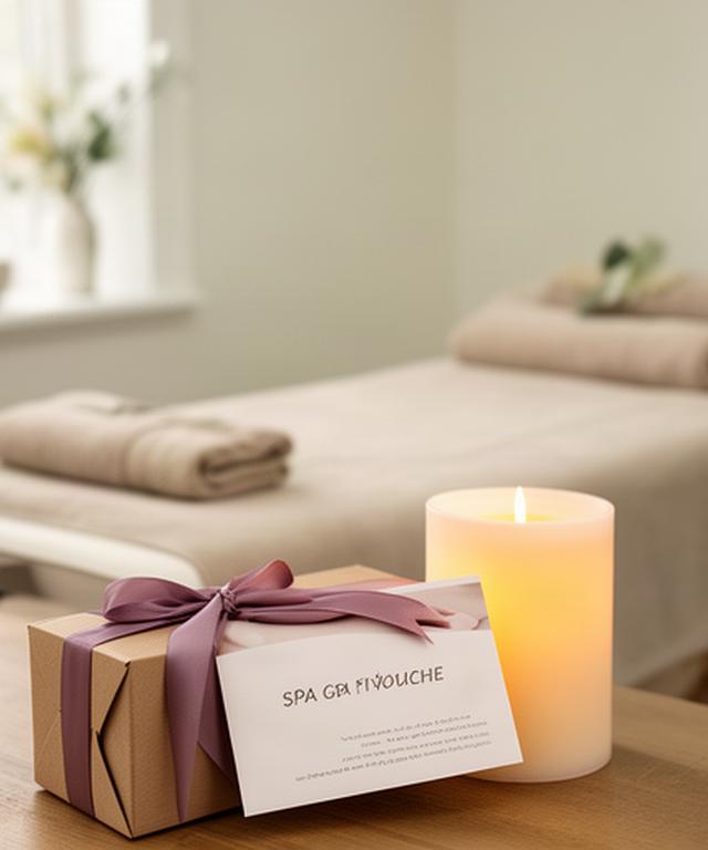 Wrapped spa gift voucher beside a candle in a serene treatment room in Cornwall